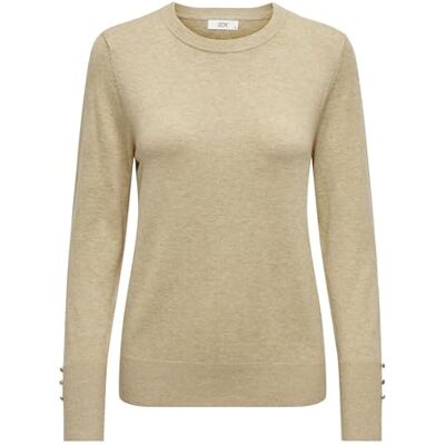JDY Damen Strickpullover Rundhals Knopfdetails Knit Fit Langarm stilvoll bequem, Farben:Beige, Größe:L JDY Damen Strickpullover Rundhals Knopfdetails Knit Fit Langarm stilvoll bequem, Farben:Beige, Größe:L