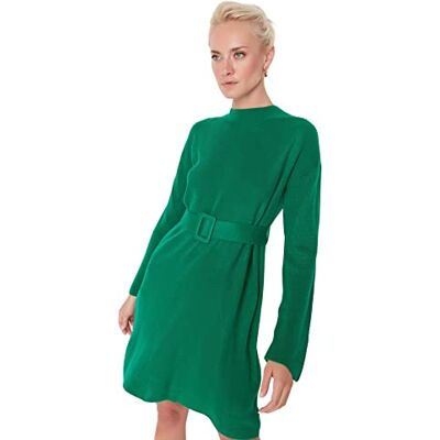 TRENDYOL Damen Woman A-line Standard Crew Neck Knitwear Dress Kleid, Green, XL TRENDYOL Damen Woman A-line Standard Crew Neck Knitwear Dress Kleid, Green, XL