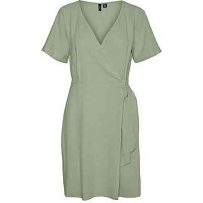 VERO MODA Damen Vmmymilo Wide Wrap Knee Dress WVN Ga Kleid, Reseda, XS EU VERO MODA Damen Vmmymilo Wide Wrap Knee Dress WVN Ga Kleid, Reseda, XS EU