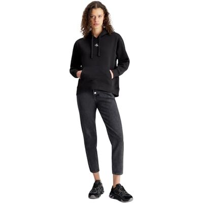 Calvin Jeans Damen Hoodie Woven Label Oversized mit Kapuze, Schwarz (Ck Black), L Calvin Jeans Damen Hoodie Woven Label Oversized mit Kapuze, Schwarz (Ck Black), L