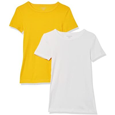 Amazon Damen Kurzärmeliges T-Shirt mit Rundhalsausschnitt, Schmale Passform, 2er-Pack, Weiß/Gold, M Amazon Damen Kurzärmeliges T-Shirt mit Rundhalsausschnitt, Schmale Passform, 2er-Pack, Weiß/Gold, M