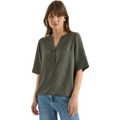 Cecil Bluse mit Split Neck und Elastiksaum Khaki S Cecil Bluse mit Split Neck und Elastiksaum Khaki S