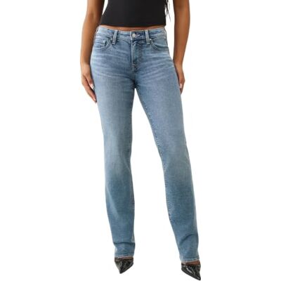 True Religion Damen Billie Single Needle Mid Rise Straight Jeans, Leichte Pfefferminz-Waschung, 32 W True Religion Damen Billie Single Needle Mid Rise Straight Jeans, Leichte Pfefferminz-Waschung, 32 W