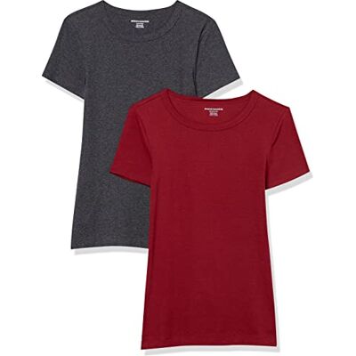 Amazon Damen Kurzärmeliges T-Shirt mit Rundhalsausschnitt, Schmale Passform, 2er-Pack, Burgunderrot/Dunkelgrau Meliert, XXL Amazon Damen Kurzärmeliges T-Shirt mit Rundhalsausschnitt, Schmale Passform, 2er-Pack, Burgunderrot/Dunkelgrau Meliert, XXL