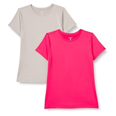 Amazon Damen Schnelltrocknendes Kurzärmliges Sport-T-Shirt aus Tech Stretch mit Rundhalsausschnitt, 2er-Pack, Beige/Intensive Rosa, XL Amazon Damen Schnelltrocknendes Kurzärmliges Sport-T-Shirt aus Tech Stretch mit Rundhalsausschnitt, 2er-Pack, Beige/Intensive Rosa, XL