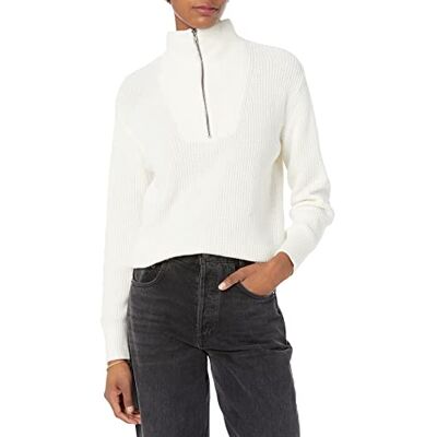 Damen Gerippter Pullover mit halbem Reißverschluss in lockerer Passform (in Übergröße erhältlich) (Früher Amazon Aware), Elfenbein, XXS Damen Gerippter Pullover mit halbem Reißverschluss in lockerer Passform (in Übergröße erhältlich) (Früher Amazon Aware), Elfenbein, XXS