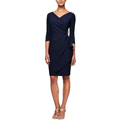 Alex Evenings Damen Schlankmachendes Kurzes Etuikleid, 3/4-ärmel, Hochzeitsgast (Zierliche und Normale Größen) Cocktailkleid, Marineblau, 40 Alex Evenings Damen Schlankmachendes Kurzes Etuikleid, 3/4-ärmel, Hochzeitsgast (Zierliche und Normale Größen) Cocktailkleid, Marineblau, 40