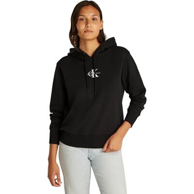 Calvin Damen Hoodie Monologo mit Kapuze, Schwarz (Ck Black), XXS Calvin Damen Hoodie Monologo mit Kapuze, Schwarz (Ck Black), XXS