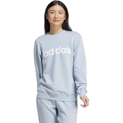 Adidas Damen Essentials Linear French Terry Sweatshirt, Wonder Blue/White, XS Adidas Damen Essentials Linear French Terry Sweatshirt, Wonder Blue/White, XS
