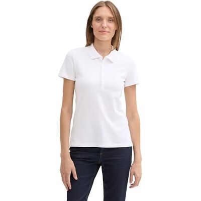 TOM TAILOR Damen Piqueé Polo Shirt,20000 White, XL TOM TAILOR Damen Piqueé Polo Shirt,20000 White, XL