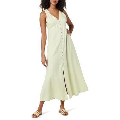 The Drop Damen Blanca Maxikleid aus Leinen mit Knopfleiste und V-Ausschnitt vorn, Sanftes Grün, M The Drop Damen Blanca Maxikleid aus Leinen mit Knopfleiste und V-Ausschnitt vorn, Sanftes Grün, M
