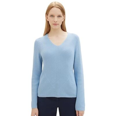 TOM TAILOR Damen Basic Strickpullover mit V-Ausschnitt, 34587 Light Fjord Blue, S TOM TAILOR Damen Basic Strickpullover mit V-Ausschnitt, 34587 Light Fjord Blue, S