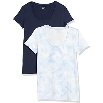 Amazon Damen T-Shirt mit klassischer Passform Kurzarm U-Ausschnitt (Erhältlich in Übergröße), 2er-Pack, Marineblau/Weiß Batikfärbung, XX-Large Amazon Damen T-Shirt mit klassischer Passform Kurzarm U-Ausschnitt (Erhältlich in Übergröße), 2er-Pack, Marineblau/Weiß Batikfärbung, XX-Large