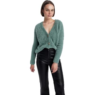 DeFacto Damen Cardigan Stilvolle Modische Damen Strickjacke LT.Green L DeFacto Damen Cardigan Stilvolle Modische Damen Strickjacke LT.Green L