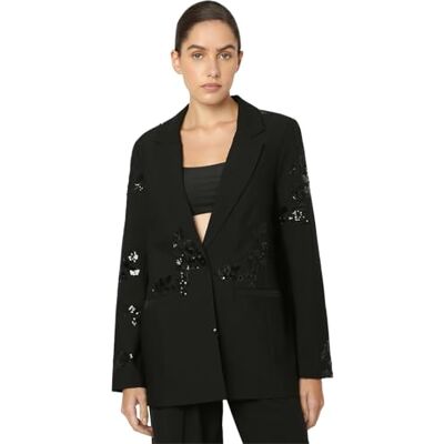 VERO MODA Damen Vmmitra Ls Loose Embellished PRM Blazer, Black/Detail:Embellished, 36 VERO MODA Damen Vmmitra Ls Loose Embellished PRM Blazer, Black/Detail:Embellished, 36