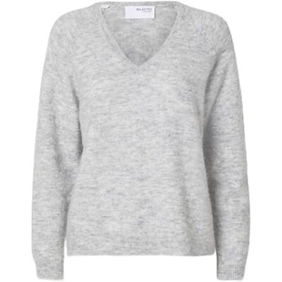 SELECTED FEMME Damen Slflulu New Knit V-Neck B Noos Strickpullover, Light Grey Melange, XS EU SELECTED FEMME Damen Slflulu New Knit V-Neck B Noos Strickpullover, Light Grey Melange, XS EU
