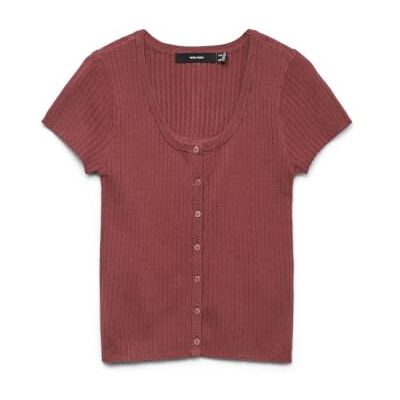 VERO MODA Vmgold Rib Ss U-Neck Button Top VERO MODA Vmgold Rib Ss U-Neck Button Top