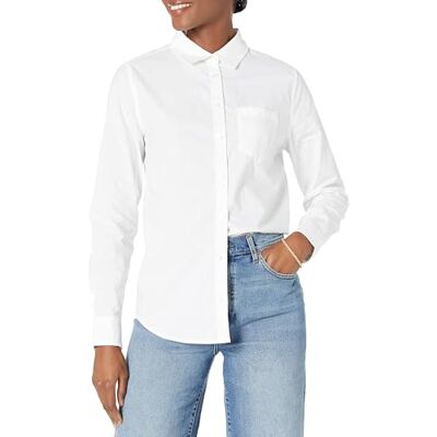 Amazon Damen Regular-Fit Langarm-Button-Down-Popeline-Hemd, Weiß, S Amazon Damen Regular-Fit Langarm-Button-Down-Popeline-Hemd, Weiß, S