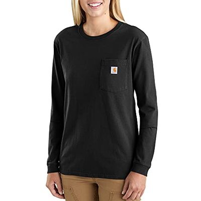 Carhartt Damen Loose Fit, schweres, langärmliges Pocket T-Shirt, Schwarz, L Carhartt Damen Loose Fit, schweres, langärmliges Pocket T-Shirt, Schwarz, L