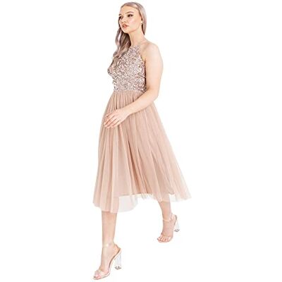 Maya Deluxe Damen Embellished Halter Neck Midi Dress Brautjungfernkleid, Taupe Blush, 56 EU Maya Deluxe Damen Embellished Halter Neck Midi Dress Brautjungfernkleid, Taupe Blush, 56 EU