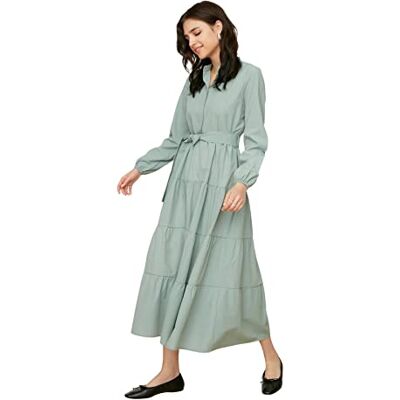 TRENDYOL Women Design Maxi A-line Regular Woven Dress Khaki TRENDYOL Women Design Maxi A-line Regular Woven Dress Khaki