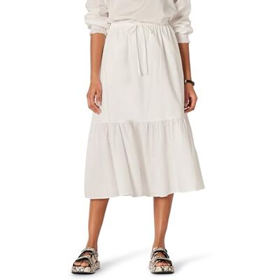 Amazon Damen Mid-Rise A-Linie Baumwollsatin Stufenförmiger Midi-Rock (Oberteil Separat Erhältlich), Weiß, XL Amazon Damen Mid-Rise A-Linie Baumwollsatin Stufenförmiger Midi-Rock (Oberteil Separat Erhältlich), Weiß, XL