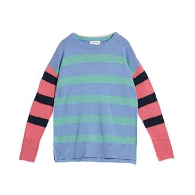 White Stuff Damenpullover mit olivgrünen Streifen – Lässiger Pullover mit Allover-Print aus Baumwoll-Modal mit normaler Passform – BLAU MLT – Größe 46 White Stuff Damenpullover mit olivgrünen Streifen – Lässiger Pullover mit Allover-Print aus Baumwoll-Modal mit normaler Passform – BLAU MLT – Größe 46
