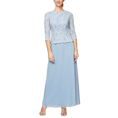 Alex Evenings Damen 3/4-ärmel, Stretch-Spitze, Mieder, Einteilig, für die Brautmutter Brautmutterkleid, Himmel, 44 Alex Evenings Damen 3/4-ärmel, Stretch-Spitze, Mieder, Einteilig, für die Brautmutter Brautmutterkleid, Himmel, 44