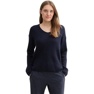 TOM TAILOR Damen RIPP Strickpullover mit V-Ausschnitt, 10668 Sky Captain Blue, XXL TOM TAILOR Damen RIPP Strickpullover mit V-Ausschnitt, 10668 Sky Captain Blue, XXL
