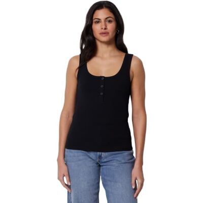 Amazon Damen Geripptes Ripp-Tanktop Henley aus Baumwolle, Schwarz, XL Amazon Damen Geripptes Ripp-Tanktop Henley aus Baumwolle, Schwarz, XL