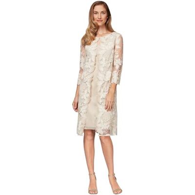 Alex Damen Short Embroidered Jacket Dress, Perfect for Wedding Guest, Formal Events (Petite and Regular Sizes) Kleid für besondere Anlässe, Taupe Mock, 42 Alex Damen Short Embroidered Jacket Dress, Perfect for Wedding Guest, Formal Events (Petite and Regular Sizes) Kleid für besondere Anlässe, Taupe Mock, 42
