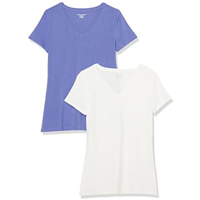 Amazon Damen T-Shirt Regular Fit mit kurzen Ärmeln und V-Ausschnitt, 2er-Pack, Lila Blau/Weiß, XXL Amazon Damen T-Shirt Regular Fit mit kurzen Ärmeln und V-Ausschnitt, 2er-Pack, Lila Blau/Weiß, XXL