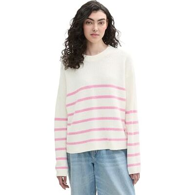 TOM TAILOR Denim Damen Basic Strickpullover mit Streifen,35925 Placed pink White Stripe, XXL TOM TAILOR Denim Damen Basic Strickpullover mit Streifen,35925 Placed pink White Stripe, XXL