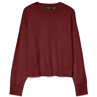 VERO MODA Damen Vmgold Art Ls O-Neck Pullover, Syrah, S VERO MODA Damen Vmgold Art Ls O-Neck Pullover, Syrah, S