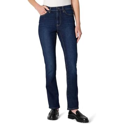 Amazon Damen Mittelelastische Slim-Fit-Jeans mit Geradem Bein und Mittelhohem Bund, 77,5cm Beininnenlänge, Dunkle Waschung, 38 Amazon Damen Mittelelastische Slim-Fit-Jeans mit Geradem Bein und Mittelhohem Bund, 77,5cm Beininnenlänge, Dunkle Waschung, 38