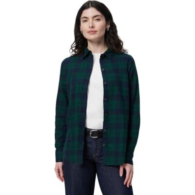 Amazon Damen Flanellhemd, Normale Passform, langärmelig, leicht, kariert, dunkelgrün kariert, Größe L Amazon Damen Flanellhemd, Normale Passform, langärmelig, leicht, kariert, dunkelgrün kariert, Größe L