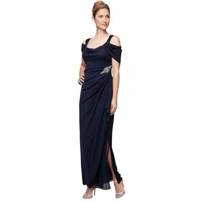 Alex Evenings Damen Langes Schulterfreies, Mutter der Braut Kleid für besondere Anlässe, Perlen-Marineblau, 46 Petite Alex Evenings Damen Langes Schulterfreies, Mutter der Braut Kleid für besondere Anlässe, Perlen-Marineblau, 46 Petite