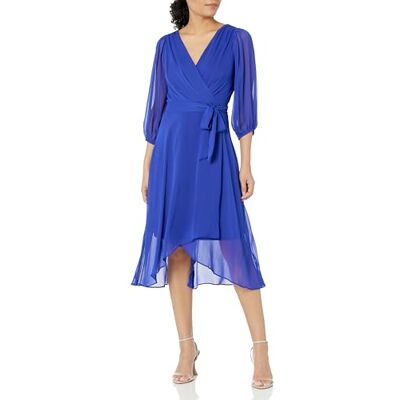 DKNY Damen-Midikleid mit Ballon-Ärmeln und Wickeloptik, Violetter Quarz, 38 DKNY Damen-Midikleid mit Ballon-Ärmeln und Wickeloptik, Violetter Quarz, 38