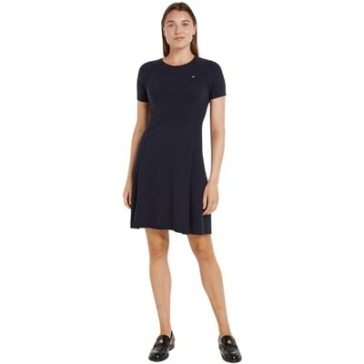 Tommy Hilfiger Damen Kleid Midi Dress Kurzarm, Blau (Desert Sky), XXS Tommy Hilfiger Damen Kleid Midi Dress Kurzarm, Blau (Desert Sky), XXS