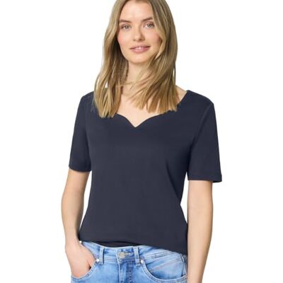 Street One Basic T-Shirt mit Herzausschnitt Shadowed Navy 44 Street One Basic T-Shirt mit Herzausschnitt Shadowed Navy 44