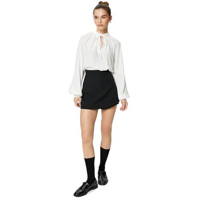 Koton Women Cut Out Tie Detail High Neck Puff Sleeve T-Shirt Koton Women Cut Out Tie Detail High Neck Puff Sleeve T-Shirt