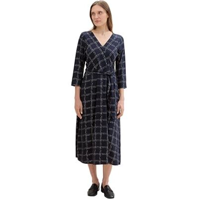 TOM TAILOR Damen Wickel Kleid mit Gürtel,35889 Delicate Navy Check Design, 40 TOM TAILOR Damen Wickel Kleid mit Gürtel,35889 Delicate Navy Check Design, 40