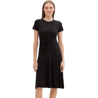 TOM TAILOR Damen Basic Jersey Kleid mit Knoten Detail, deep Black, 42 TOM TAILOR Damen Basic Jersey Kleid mit Knoten Detail, deep Black, 42