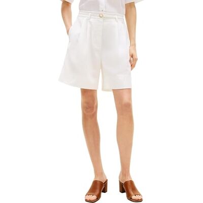 Tommy Hilfiger Damen Chino Shorts Linen Blend mit weitem Bein, Weiß (Th Optic White), 38 Tommy Hilfiger Damen Chino Shorts Linen Blend mit weitem Bein, Weiß (Th Optic White), 38