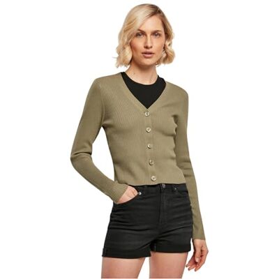 Urban Classics Women's TB4806-Ladies Short Rib Knit Cardigan Sweater, Khaki, 3XL Urban Classics Women's TB4806-Ladies Short Rib Knit Cardigan Sweater, Khaki, 3XL