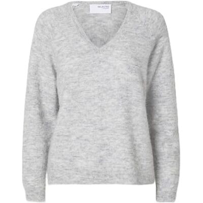 SELECTED FEMME Damen Slflulu New Knit V-Neck B Noos Strickpullover, Light Grey Melange, XL EU SELECTED FEMME Damen Slflulu New Knit V-Neck B Noos Strickpullover, Light Grey Melange, XL EU
