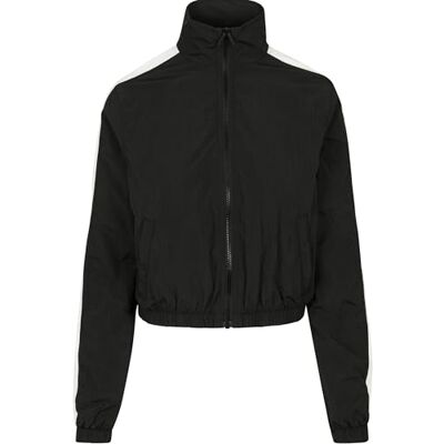 Urban Classics Damen Ladies Short Striped Crinkle Track Jacket Jacke, per Pack Schwarz (blk/wht 00050), X-Small (Herstellergröße: XS) Urban Classics Damen Ladies Short Striped Crinkle Track Jacket Jacke, per Pack Schwarz (blk/wht 00050), X-Small (Herstellergröße: XS)