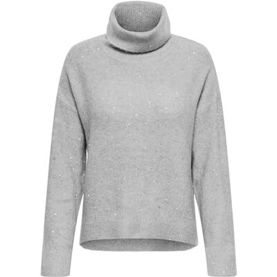 ONLY Damen Onlarizona Ls Sequins Rollneck Pull KNT, Light Grey Melange, Small ONLY Damen Onlarizona Ls Sequins Rollneck Pull KNT, Light Grey Melange, Small