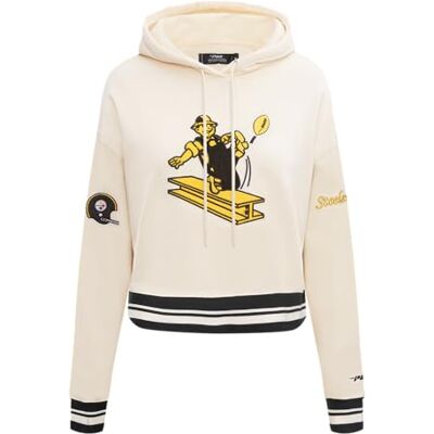 Pro Standard Damen Womens NFL Retro Classics Brushed Back French Terry Cropped Pullover Hoodie Mit Kapuze Sweatshirt, Eggshell/Schwarz, L EU Pro Standard Damen Womens NFL Retro Classics Brushed Back French Terry Cropped Pullover Hoodie Mit Kapuze Sweatshirt, Eggshell/Schwarz, L EU