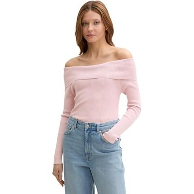 TOM TAILOR Denim Damen Tight RIPP Strickpullover mit Carmen-Ausschnitt, 36537 Soft Dusty Rose, M TOM TAILOR Denim Damen Tight RIPP Strickpullover mit Carmen-Ausschnitt, 36537 Soft Dusty Rose, M
